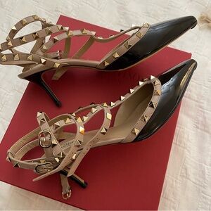 Valentino Gravani Rockstud Caged Pump Heels 65mm Black Patent Size 42 / US 10.5